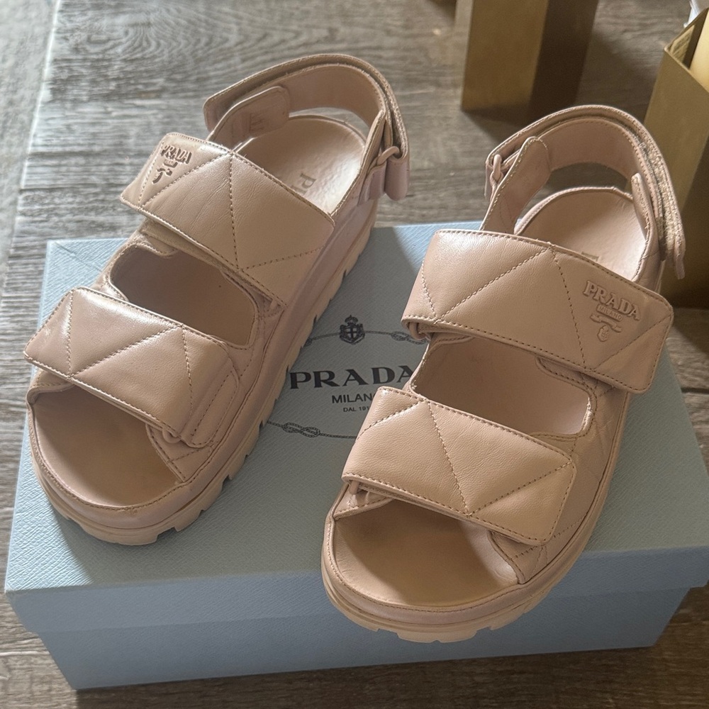 Prada Nude Quilted Leather Platform Sandals